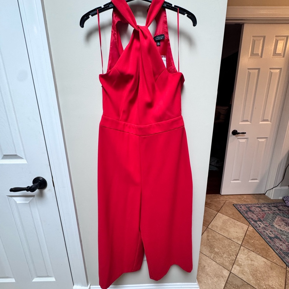 Elegant TOPSHOP Red Halter Jumpsuit